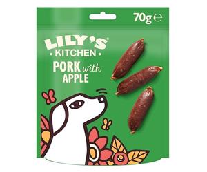 Lily's Kitchen Preparata con ingredienti naturali per cani adulti Confezione di croccantini per cani adulti con salsicce di maiale e mela Ricette prive di cereali 8 x 70g