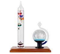 LilysHome Galileo Termometro con barometro a globo in vetro inciso, un design senza tempo che misura temperature da 64ºF a 80ºF con una bella base in legno, 5 sfere multicolore (22,9 x 30,5 cm)