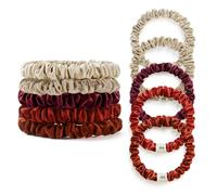 LILYSILK 100% seta sottili elastici per capelli, coda di cavallo, gomma elastica morbida seta di gelso per la cura dei capelli, 5 pezzi, rosso bruno+rosso mattone, rosso vinaccia+oro ghiaiaia+