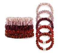 LILYSILK 100% seta sottili elastici per capelli scrunchies coda di cavallo gomma elastica morbida seta di gelso per la cura dei capelli 5 pezzi, cammello chiaro+rosa+rosso mattone+rosso vinaccia+rosso