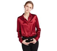 LilySilk - Momme 22, camicia da donna in seta a maniche lunghe, per tutte le stagioni, scollo a V, stile casual Rouge Vineux M