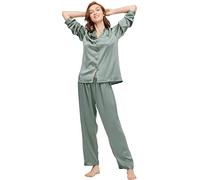 LilySilk Pigiama da donna 100% pura seta set da donna di lusso a maniche lunghe con abbottonatura e fondo elastico loungewear pigiama, Verde avocado, L