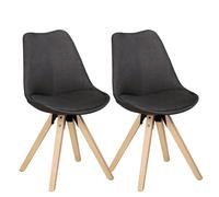 Lima - Set di 2 sedie da pranzo in stile retrò, con rivestimento in tessuto, con schienale imbottito, colore: antracite