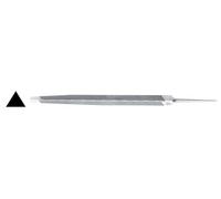 Lima triangolare per seghe, con superficie di taglio abrasiva, ideale per affilare e modellare lame metalliche e strumenti.