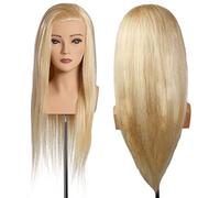 L'IMAGE ELENA Testina da parrucchiere bionda con capelli veri di 50 cm, con ciglia