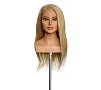 L'IMAGE - Testa da parrucchiere Natalie con capelli umani da 50 cm, con ciglia e lentiggini