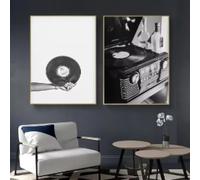 LIMAIDUO Dipinto su tela in bianco e nero, musica, vinile vintage, chitarra, poster da parete, decorazione per la casa nordica, 60x90cmx2 senza cornice