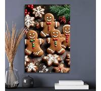 LIMAIDUO Dipinto su tela raffigurante un omino di pan di zenzero decorato con le parole Buone feste, decorazione da appendere per il soggiorno (70x100 cm/senza cornice)