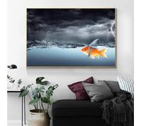 LIMAIDUO Pesci rossi che nuotano nella tempesta, poster e stampe su tela, quadri da parete ispirati, decorazioni per il soggiorno, 50x70 cm, senza cornice