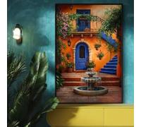 LIMAIDUO Poster artistici in stile bohémien, villa mediterranea, cortile, tenuta di campagna messicana, dipinto su tela, arredamento per la casa (40x60 cm/senza cornice)