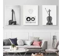 LIMAIDUO Quadro classico su tela, dipinto in bianco e nero, musica, vintage, vinile, chitarra, poster da parete, murale, arredamento nordico, 30x45cmx3 senza cornice