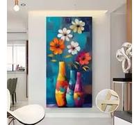 LIMAIDUO Quadro su tela con stampa floreale astratta verticale e cornice - Dipinto floreale dai colori vivaci con vaso testurizzato per l'arredamento di casa (30x60 cm/Cornice interna)