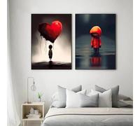 LIMAIDUO Quadro su tela, graffiti artistici, ragazza con cuore spezzato, palloncini rossi, poster e stampa, decorazione da parete astratta moderna, 20x30 cm, cornice 2