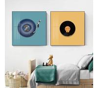 LIMAIDUO Quadro su tela Microfono Radio Auricolare CD Moderno Colorato Musica Nordica Poster Stampe Immagine quadrata Decorazione per la casa 60x60cmx2 Senza cornice