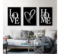 LIMAIDUO Semplice poster artistico su tela in bianco e nero con amore e casa, stile familiare, immagine decorativa da parete, arredamento moderno, 50x75 cm, 3 cornici