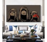 LIMAIDUO Stampa artistica su tela con stampa di animali umoristici, raffigurante le tre scimmie sagge, per la decorazione della camera da letto (80x150 cm/senza cornice)