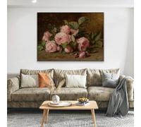 LIMAIDUO Stampa su tela con rose rosa, dipinto a mano in stile vittoriano, opera d'arte floreale vintage, poster da parete con rose rosa per la decorazione della galleria, cornice 50x70 cm