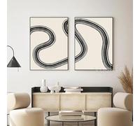 LIMAIDUO Stampe artistiche di linee fluide, poster morbidi e rustici, minimalista, in bianco e nero, stile Wabi-Sabi, decorazione da parete su tela (30x45cmx2/cornice interna)