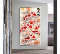 LIMAIDUO Stile moderno, dipinto su tela, astratto, con nove pesci Koi, poster, decorazione da parete Feng Shui, quadri per interni, decorazione per la casa (60x120 cm/senza cornice)