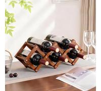 LIMENQIN Porta Bottiglie di Vino Pieghevole, Scaffale Portabottiglie in bambù, Scaffale Espositore per Bottiglie Liquori, Non Richiede Assemblaggio(Brown,5 Bottles)