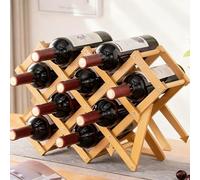 LIMENQIN Porta Bottiglie di Vino Pieghevole, Scaffale Portabottiglie in bambù, Scaffale Espositore per Bottiglie Liquori, Non Richiede Assemblaggio(Natural,10 Bottles)