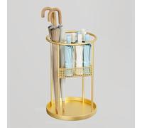 LIMENQIN Portaombrelli per Ingresso, Porta Ombrelli con Vaschetta Raccogligocce, Organizer da Terra in Metallo con Piccolo Cestino Portaoggetti, Non Richiede Installazione(Gold)