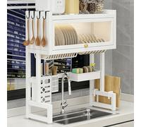 LIMENQIN Scolapiatti da Appendere sopra Il Lavello con Porta in Acrilico, Scolapiatti in Metallo, Ripiano Multifunzionale da Cucina, per Piatti, Ciotole, Posate(White 1 Tier,75cm/29.5in)