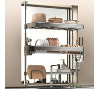 LIMENQIN Scolapiatti Espandibile sopra Il Lavello, Scolapiatti Regolabile, Organizzazione dello Spazio sul Piano di Lavoro della Cucina, Salvaspazio, per Piatti E Ciotole(2 Tier 110-168cm,W78cm)