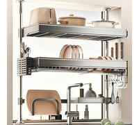 LIMENQIN Scolapiatti Espandibile sopra Il Lavello, Scolapiatti Regolabile, Organizzazione dello Spazio sul Piano di Lavoro della Cucina, Salvaspazio, per Piatti E Ciotole(2 Tier 68-105cm,W118cm)