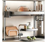 LIMENQIN Scolapiatti Espandibile sopra Il Lavello, Scolapiatti Regolabile, Organizzazione dello Spazio sul Piano di Lavoro della Cucina, Salvaspazio, per Piatti E Ciotole(1 Tier 66.5-105cm,W98cm)