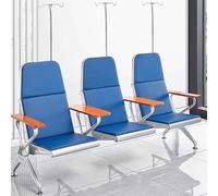 LIMENQIN Sedie per Sale D'attesa Ospedaliere, Poltrona per Flebo a 3 Posti con 3 Supporti per Flebo, Portata 500kg, Schienale Ergonomico e Braccioli In Legno(Blue)