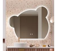 LIMENQIN Specchio Bagno con Luci, Specchi da Parete Retroilluminati a Forma di Orso Irregolare, Specchi da Toeletta Antiappannamento, 3 Colori Dimmerabili, Facile da Installare(60x76cm/23.6x29.9in)
