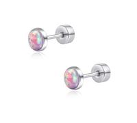 limerencia Orecchini in titanio 20 G con schiena piatta per orecchie sensibili, G23 in titanio ipoallergenico con opale simulato, orecchini con tappo a vite per cartilagine Helix Tragus, 5 mm, Titanio