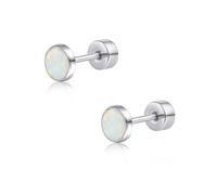 limerencia Orecchini in titanio 20 G con schiena piatta per orecchie sensibili, G23 in titanio ipoallergenico con opale simulato, orecchini con tappo a vite per cartilagine Helix Tragus, 4mm, Titanio