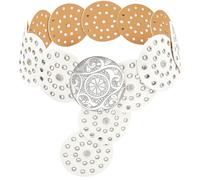 LIMHOO Ampia cintura a disco per le donne in pelle scava fuori cintura rotonda Boho Western cintura in vita, B Argento Bianco, S: 101cm/39.8in