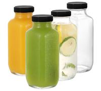 LIMILI Bottiglie in vetro con coperchio, 4 pezzi, 500 ml, riutilizzabili, a bocca larga, in vetro trasparente, per latte, bevande calde e fredde e bevande fatte in casa