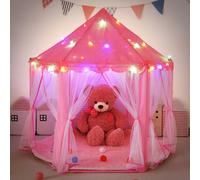 LimitlessFunN Tenda da gioco a forma di principessa esagonale, include luci a stella e custodia per il trasporto, grande casetta da gioco per bambini per bambine, 139,7 cm di profondità x 139,7 cm di