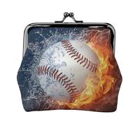 L'immagine di una palla da baseball nell'acqua e nel fuoco,Portamonete in pelle PU, piccoli portafogli, astuccio per spiccioli con fibbia a scatto