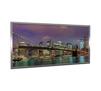 limmer 5437438 riscaldamento/Immagine riscaldamento ecosun G, Riscaldamento pannello in vetro per il montaggio a parete e a soffitto, 21 mm alluminio cornice in argento, motivo: Manhattan 2, 600 W con spina, 60 x 120 cm, cavo: 200 cm