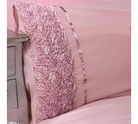 Limoges Rosa Increspato Completo Copripiumino Matrimoniale Lusso Letto Cipria