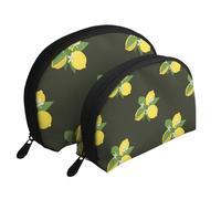 Limone Con Ramo E Bouquet Di Gigli Neri, Borsa per trucco a conchiglia Portamonete da donna Borsa da toilette piccola Borsa per cosmetici 2 pezzi