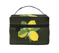 Limone con ramo e bouquet di gigli, nero, borsa da viaggio per il trucco da donna, grande organizer per cosmetici