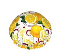 Limones Gorro de ducha Flamencos en el agua Gorros de ducha de baño reutilizables para mujeres Cabello largo Doble capa Impermeable Gorro de ducha de baño Protector de cabello para niños Niñas Mujeres