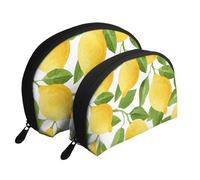 Limoni dell'acquerello giallo brillante, Borsa per trucco a conchiglia Portamonete da donna Borsa da toilette piccola Borsa per cosmetici 2 pezzi