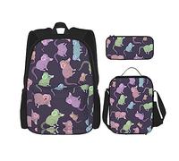 LimPac Animali - Zaino da viaggio elegante con topolino carino, portapranzo, set di astuccio, carino resistente all'acqua, durevole e leggero, nero, taglia unica, nero, Nero , Taglia unica