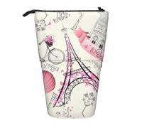 LimPac Astuccio telescopico con stampa della Torre di Parigi e una bicicletta, astuccio per cancelleria, portapenne retrattile con cerniera