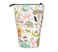 LimPac Astuccio telescopico con stampa di animali dell'alfabeto zoo, portapenne retrattile con cerniera