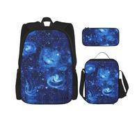 LimPac Blue Universe Space Galaxy elegante zaino da viaggio, portapranzo, set di astuccio, carino, resistente all'acqua, durevole, leggero, nero, taglia unica, nero, Nero , Taglia unica