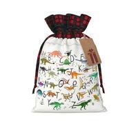 LimPac Elegante sacchetto regalo natalizio con coulisse di alta qualità con dinosauro che impara l'alfabeto, materiale di iuta, motivo patchwork colorato, Nero , S
