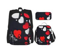 LimPac Happy Valentine'S Day Print Daypack Set, zaino portapranzo e astuccio combinato per viaggi universitari casual, nero, Taglia unica